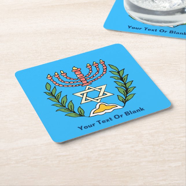 Persian Magen David Menorah Square Paper Coaster (Angled)