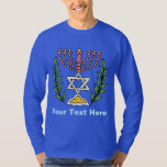 Persian Magen David Menorah T-Shirt<br><div class="desc">This image was adapted from an antique Persian Jewish tile and features a menorah with a Magen David (Star of David) framed by olive branches. The imperfections of the original, hand-painted image have been preserved.</div>
