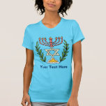 Persian Magen David Menorah T-Shirt<br><div class="desc">This image was adapted from an antique Persian Jewish tile and features a menorah with a Magen David (Star of David) framed by olive branches.  The imperfections of the original,  hand-painted image have been preserved.</div>