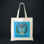 Persian Magen David Menorah Tote Bag<br><div class="desc">This image was adapted from an antique Persian Jewish tile and features a menorah with a Magen David (Star of David) framed by olive branches. The imperfections of the original, hand-painted image have been preserved. Add your own text.</div>