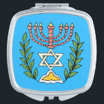 Persian Magen David Menorah Travel Mirror<br><div class="desc">This image was adapted from an antique Persian Jewish tile and features a menorah with a Magen David (Star of David) framed by olive branches.  The imperfections of the original,  hand-painted image have been preserved.</div>