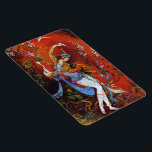 Persian Miniature Dancing Nymph Magnet<br><div class="desc">Dancing Persian girl,  miniature painting 
 Beautiful painting of a young girl nymph wearing traditional Iranian folk costume with flowery flowing robes,  dancing and pouring wine from jug against a fantasy background mostly bright vibrant red</div>