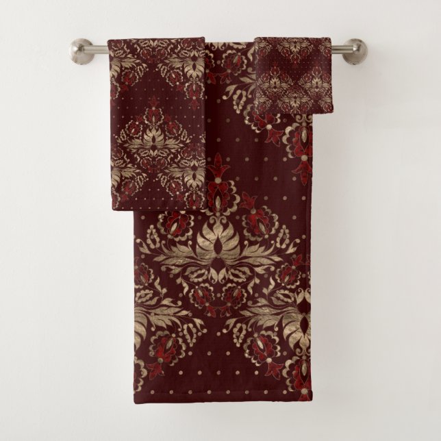 Persian Oriental pattern deep red and gold Bath Towel Set (Insitu)