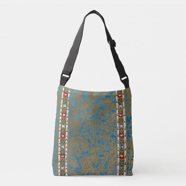 Persian Oriental Rug Luxury Green & Gold Runner Crossbody Bag (Front)