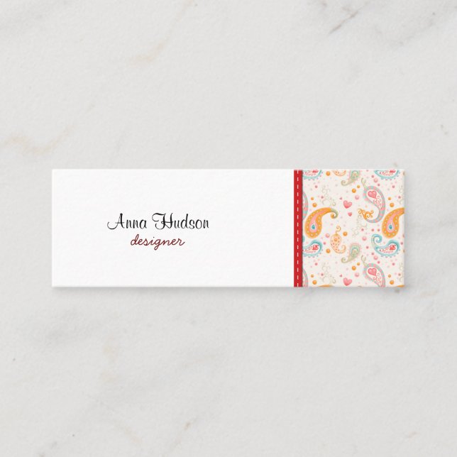 Persian Paisley, Hearts, Dots - Orange Blue Pink Mini Business Card (Front)