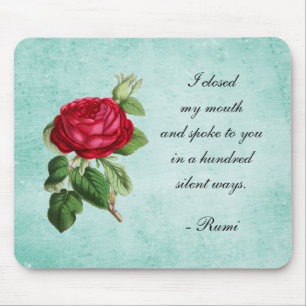 Persian Poet Rumi Typography with Elegant Red Rose Mouse Pad