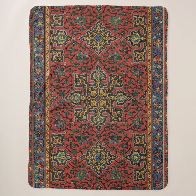 Persian Rug Carpet Red Blue Classic Sherpa Blanket (Front)