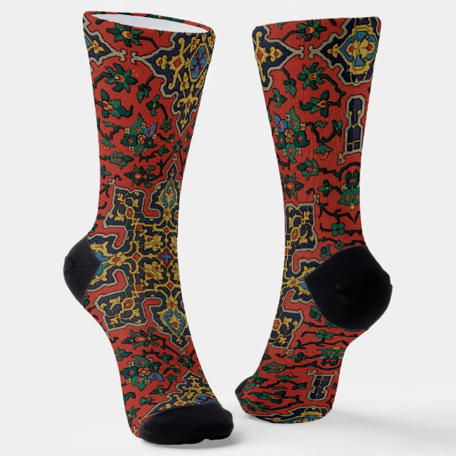 Persian Rug Carpet Red Blue Classic Socks (Angled)