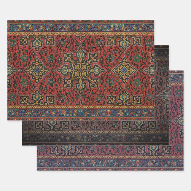 Persian Rug Carpet Red Blue Classic Wrapping Paper Sheet (Set)