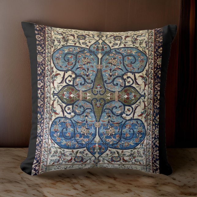  Persian Rug Design Iranian Blue Beige Throw Pillow (Creator Uploaded)