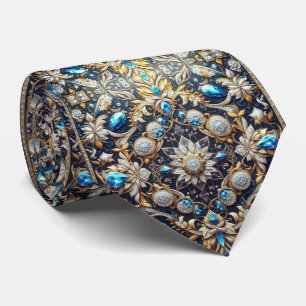 Persian Rug Diamonds Cobalt Blue Gold Faux Silk Tie