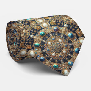 Persian Rug Diamonds Cobalt Blue Gold Faux Silk Tie