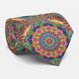 Persian Rug Mandala Rainbow Faux Silk Tie
