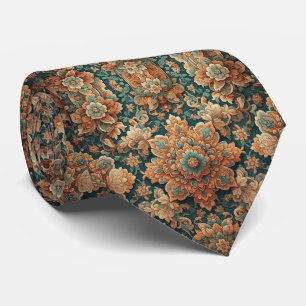 Persian Rug Oriental Rug Orange and Teal Pattern Tie