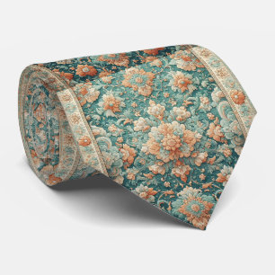 Persian Rug Oriental Rug Orange and Teal Pattern Tie