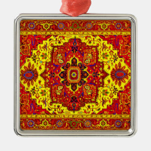 PERSIAN RUG - Red & Yellow Metal Ornament