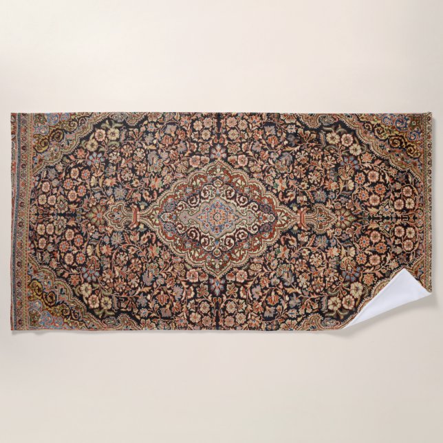 Persian Silk Rug Print Beach Towel (Front)