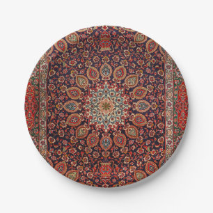 Persian Tabriz Black Radial Geometric Paper Plate