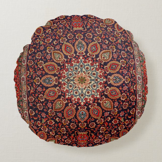 Persian Tabriz Black Radial Geometric  Round Pillow (Front)