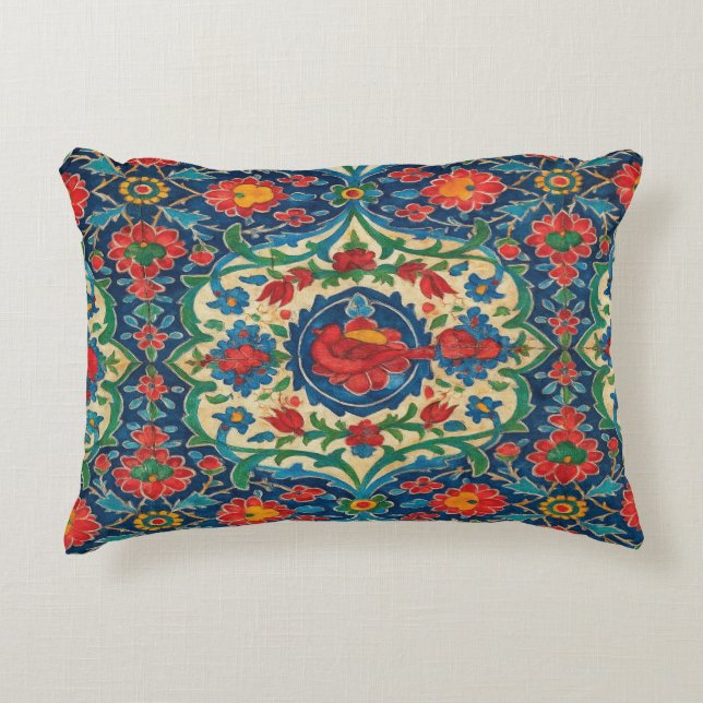 Persian Tile Art Throw Pillow – Colourful Traditio (Front)