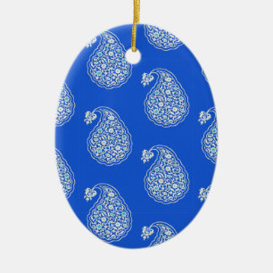 Persian tile paisley - white on blue ceramic ornament