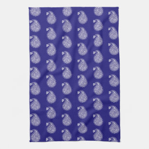 Persian tile paisley - white on indigo blue kitchen towel