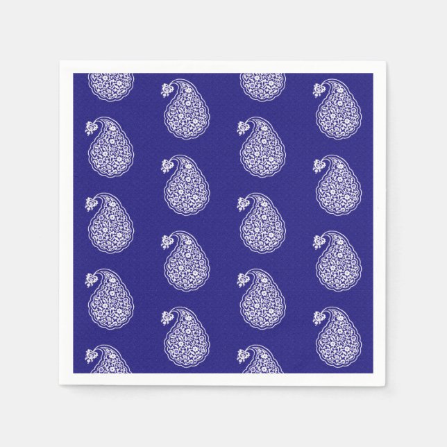 Persian tile paisley - white on indigo blue napkin (Front)