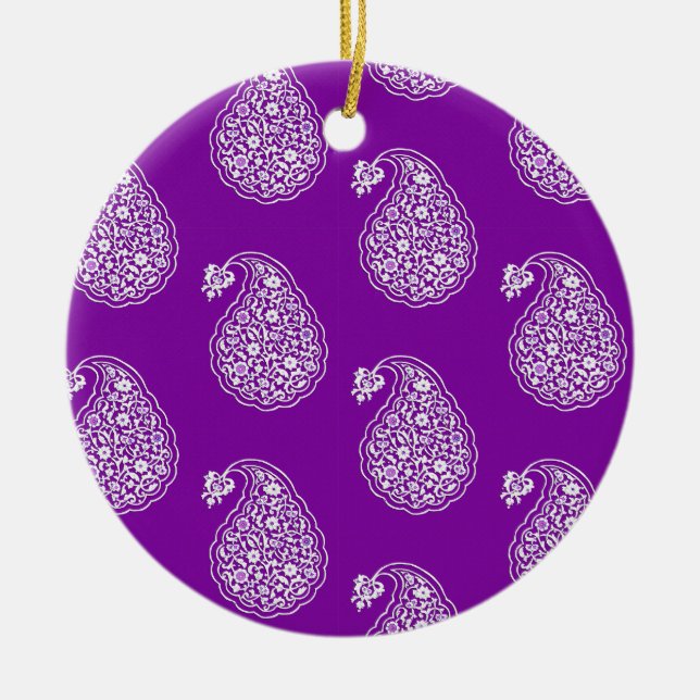 Persian tile paisley - white on purple ceramic ornament (Front)