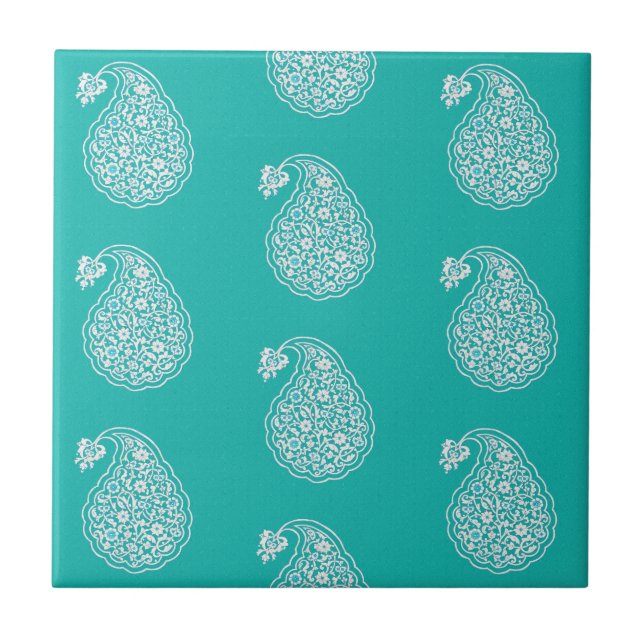 Persian tile paisley - white on turquoise (Front)