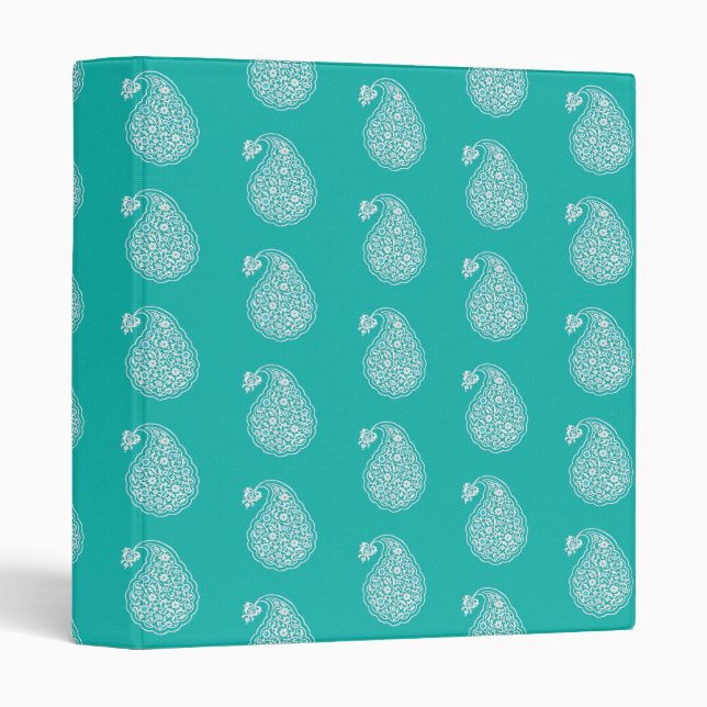 Persian tile paisley - white on turquoise binder (Front/Spine)