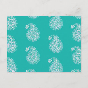 Persian tile paisley - white on turquoise postcard