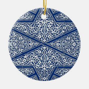 Persian tile pattern - cobalt blue and white ceramic ornament