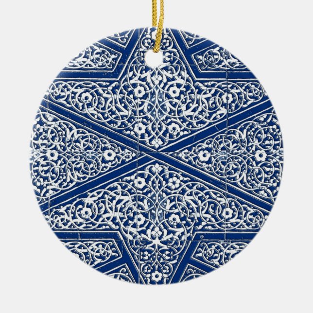 Persian tile pattern - cobalt blue and white ceramic ornament (Front)