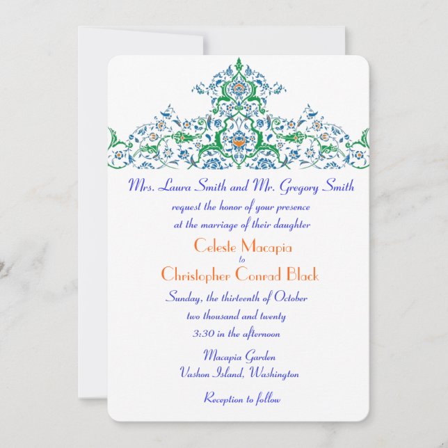 Persian Turkish Arabian Moroccan Wedding or Party Invitation (Front)