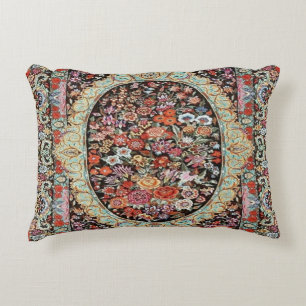 Persian Turkish Floral Flower Rug Print Accent Pillow