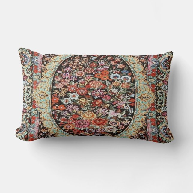 Persian Turkish Floral Flower Rug Print Lumbar Pillow (Front)