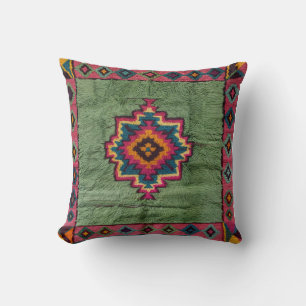 Persian & Turkish Green Kilim Rug Pillows: A Globa Throw Pillow