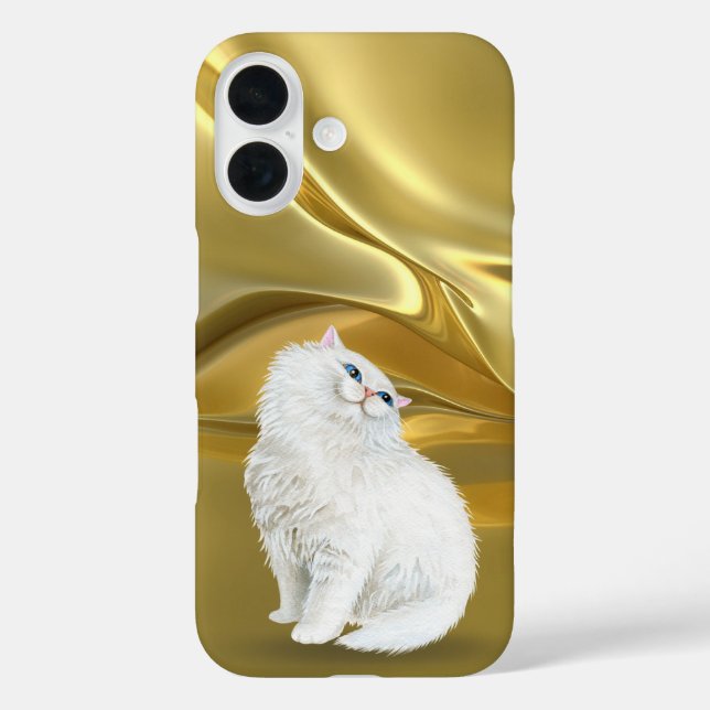 Persian White Cat On Gold Satin Case-Mate iPhone Case (Back)