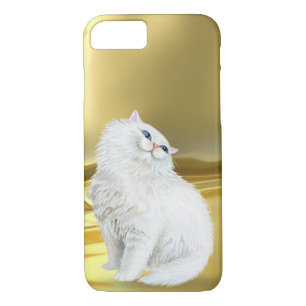 Persian white cat on gold satin Case-Mate iPhone case