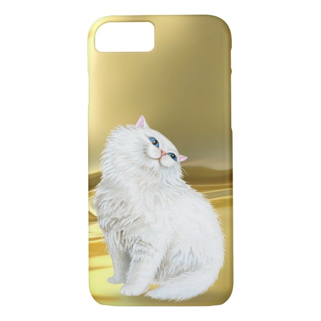 Persian white cat on gold satin Case-Mate iPhone case (Back)