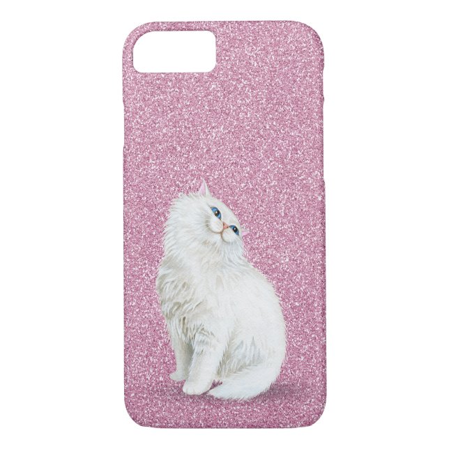Persian white cat on pink glitter Case-Mate iPhone case (Back)