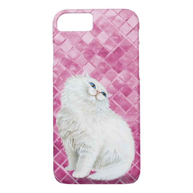 Persian white cat on pink shimmer tile Case-Mate iPhone case (Back)