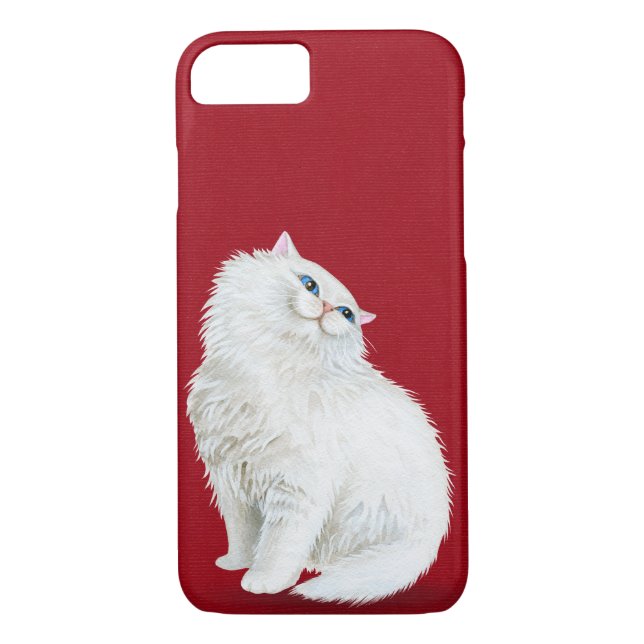 Persian white cat on red Case-Mate iPhone case (Back)