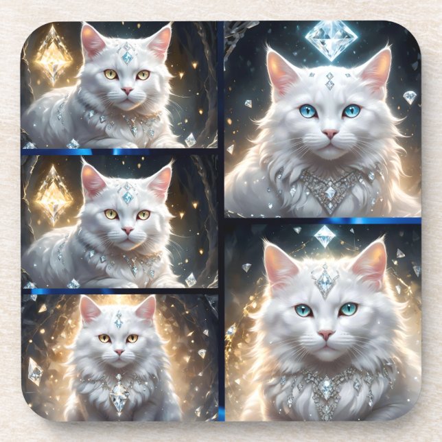 Persian White Fluffy Cat Photo Collage, Coaster (Front)