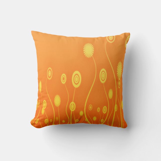 Persimmon Colour Swirly Flowers Pattern Throw Pillow (Front)