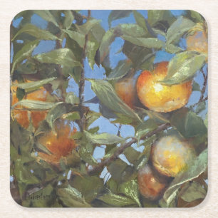 Persimmon Fruit Tree Beautiful Original Artwork Square Paper Coaster