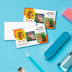 Persimmon Modern 3 Photos Social Media Nail Artist Business Card