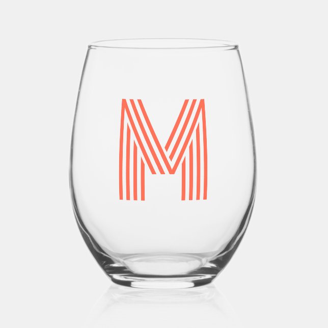 Persimmon Modern Monogram Initial Letter Stemless Wine Glass (Front)