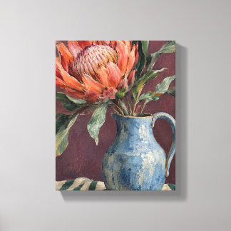 Persimmon Protea in a Cool Blue Pitcher Canvas Print