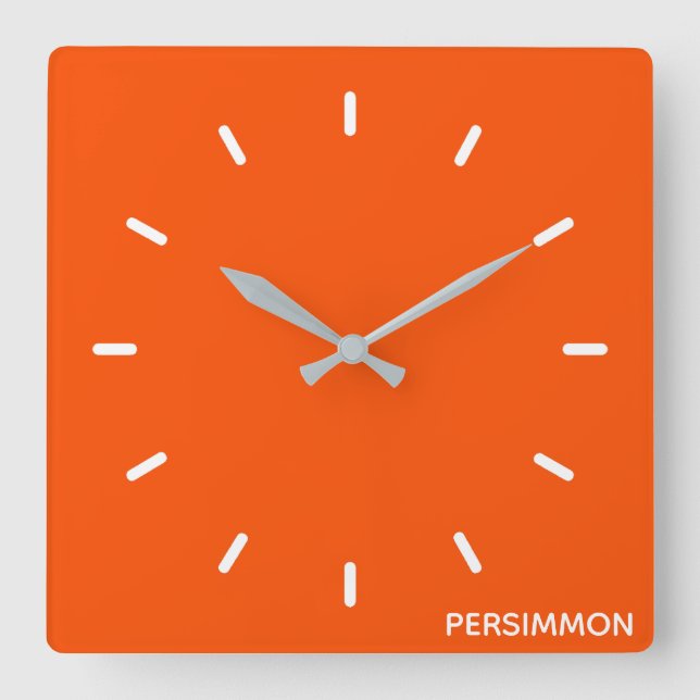 Persimmon red color name square wall clock (Front)